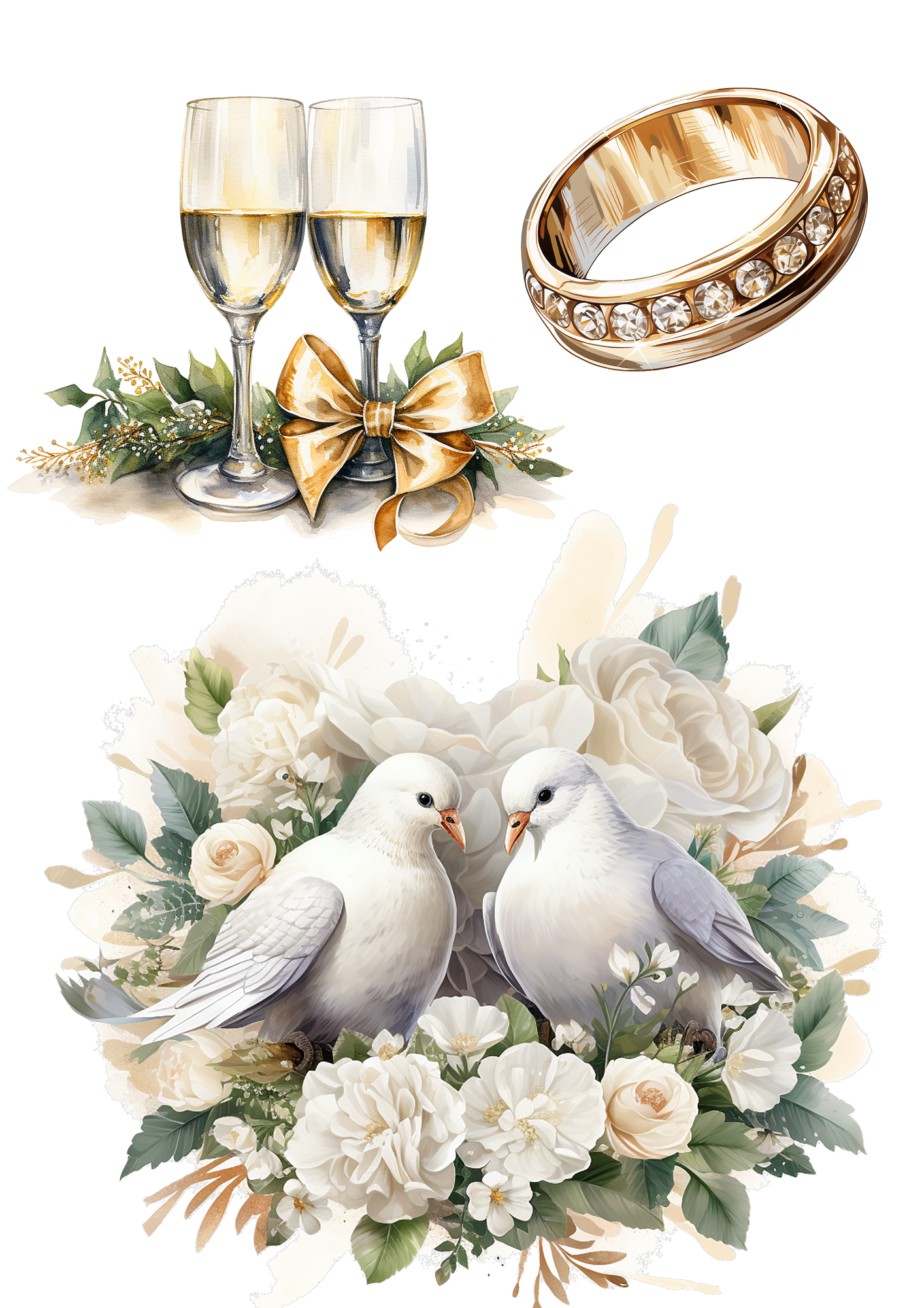 Reispapier für Decoupage, Hochzeitskomposition 6, Aquarellcollage, Kat. Nr. 4174