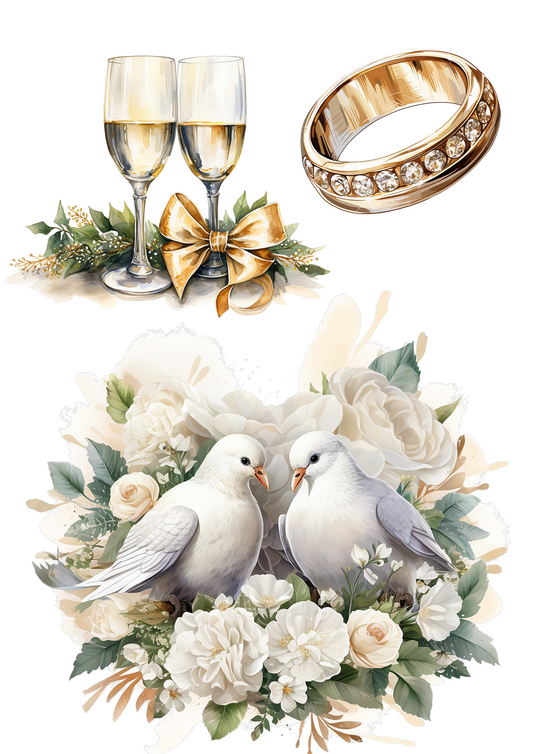 Reispapier für Decoupage, Hochzeitskomposition 6, Aquarellcollage, Kat. Nr. 4174