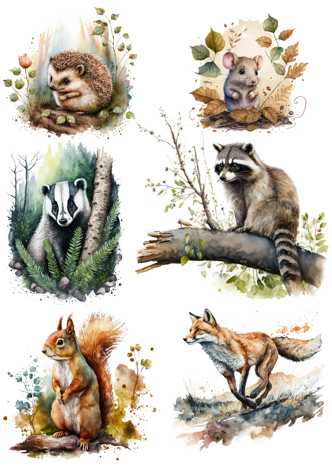 Reispapier für Decoupage Wald Verschiedene Tiere Herbst Collage Katze Nr. 4183