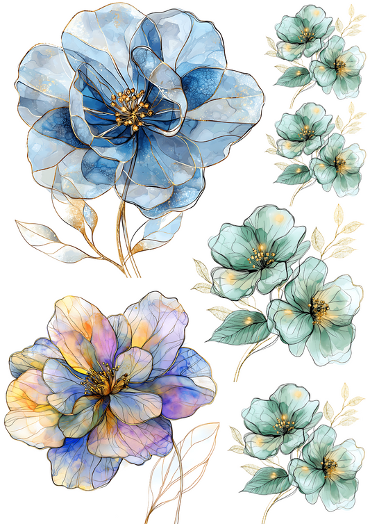 Rice Paper For Decoupage Ethereal Blue Roses Collage Cat No. 4198