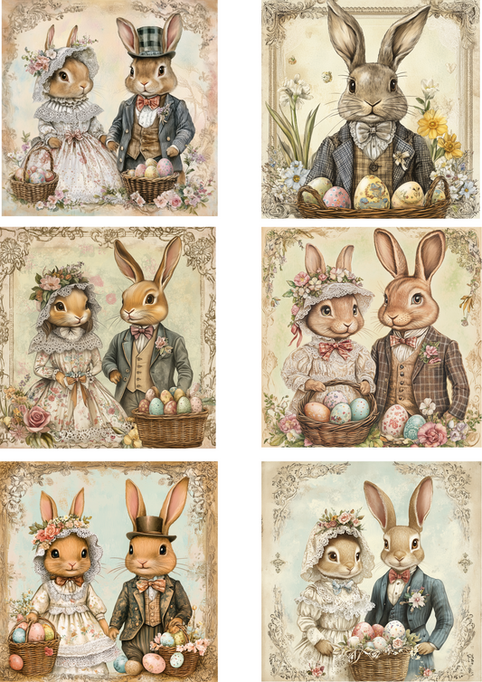 Reispapier für Decoupage-Osterhasen im Vintage-Stil Collage Kat. Nr. 4208