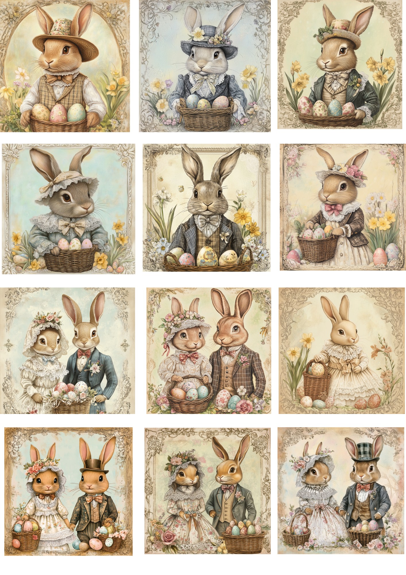 Reispapier für Decoupage Osterhasen 4 im Vintage-Stil Collage Kat. Nr. 4211
