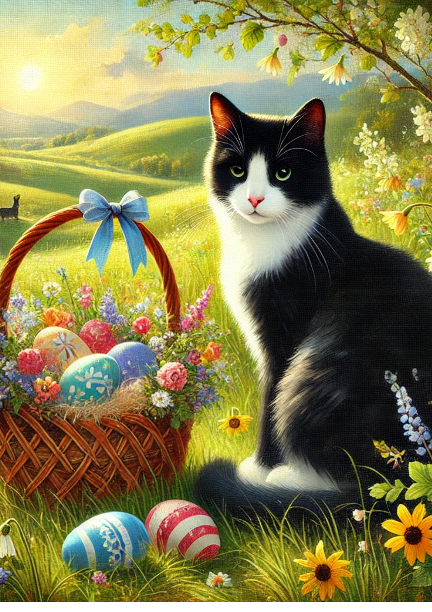 Reispapier für Decoupage Katze und Ostereier in einem Korb, voll, Kat.-Nr. 4226