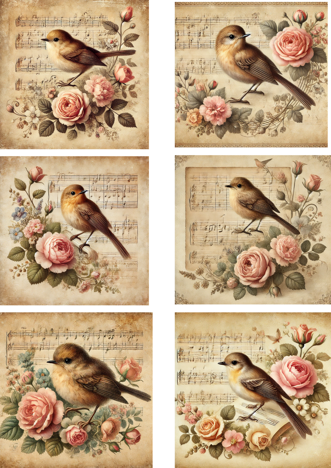Reispapier für Decoupage Vogel auf einem Rosenstrauß 2 Vintage Collage Kat. Nr. 4250