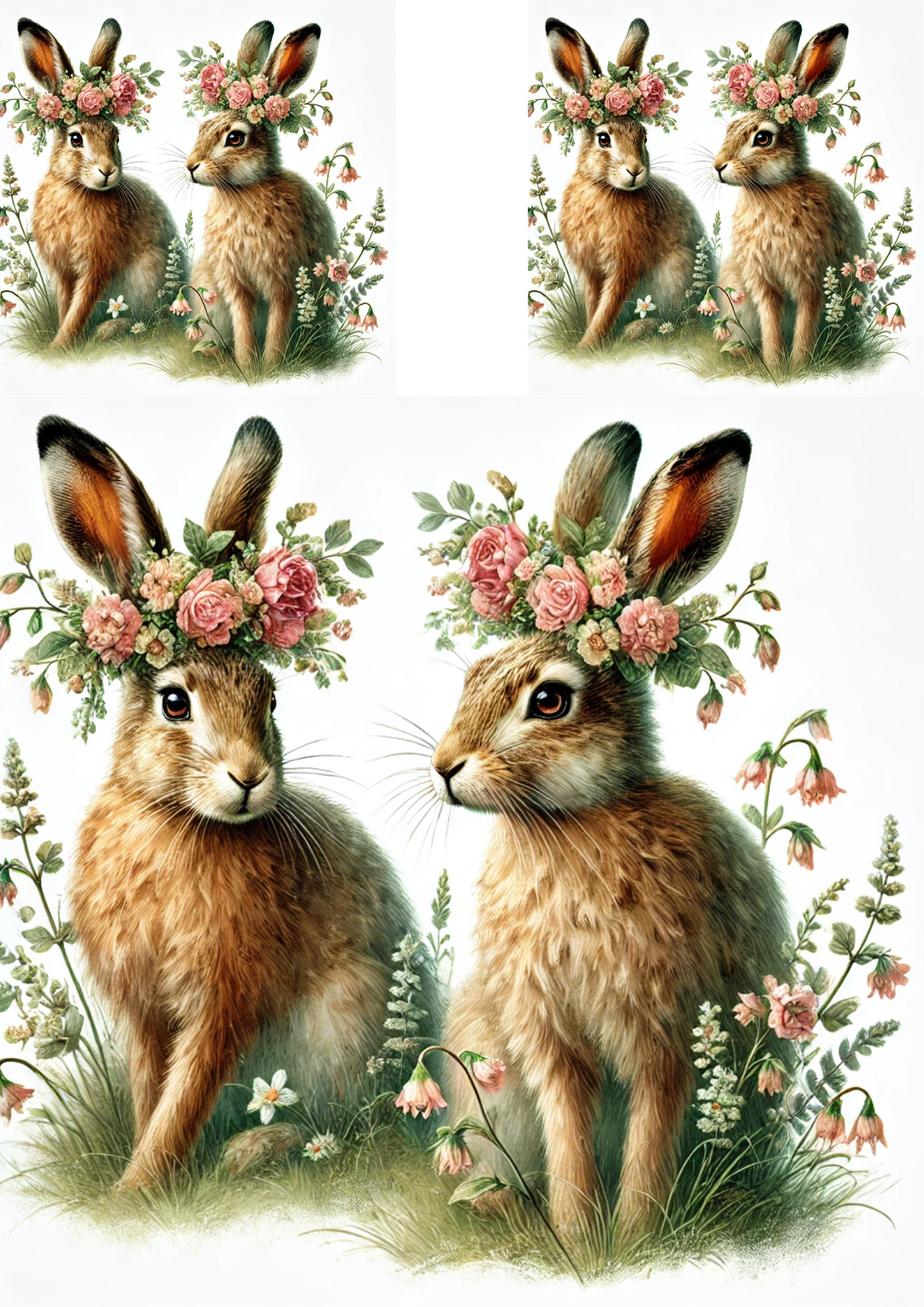 Reispapier für Decoupage-Osterhasen in Kränzen, Collage, Kat.-Nr. 4251