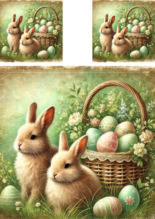 Reispapier für Decoupage Osterhasen mit Korb voller Ostereier Schabby Chic Collage Kat. Nr. 4271