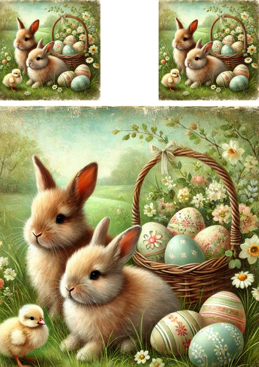Reispapier für Decoupage Osterhasen mit Korb voller Ostereier 2 Schabby Chic Collage Kat. Nr. 4272