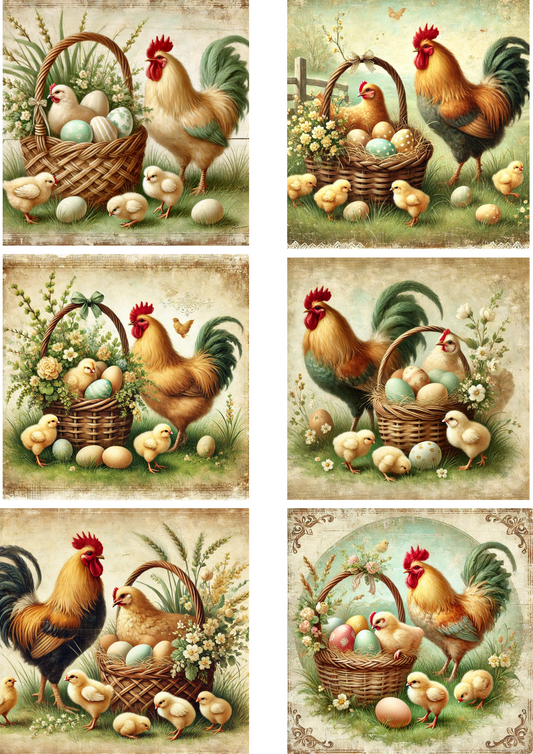 Reispapier für Decoupage Hahn mit Korb voller Ostereier 2 Shabby Chic Collage Kat. Nr. 4279