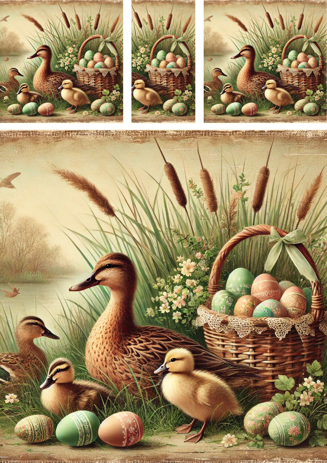 Reispapier für Decoupage Ente und Entenküken mit Ostereikorb Schabby Cic Collage Kat. Nr. 4281