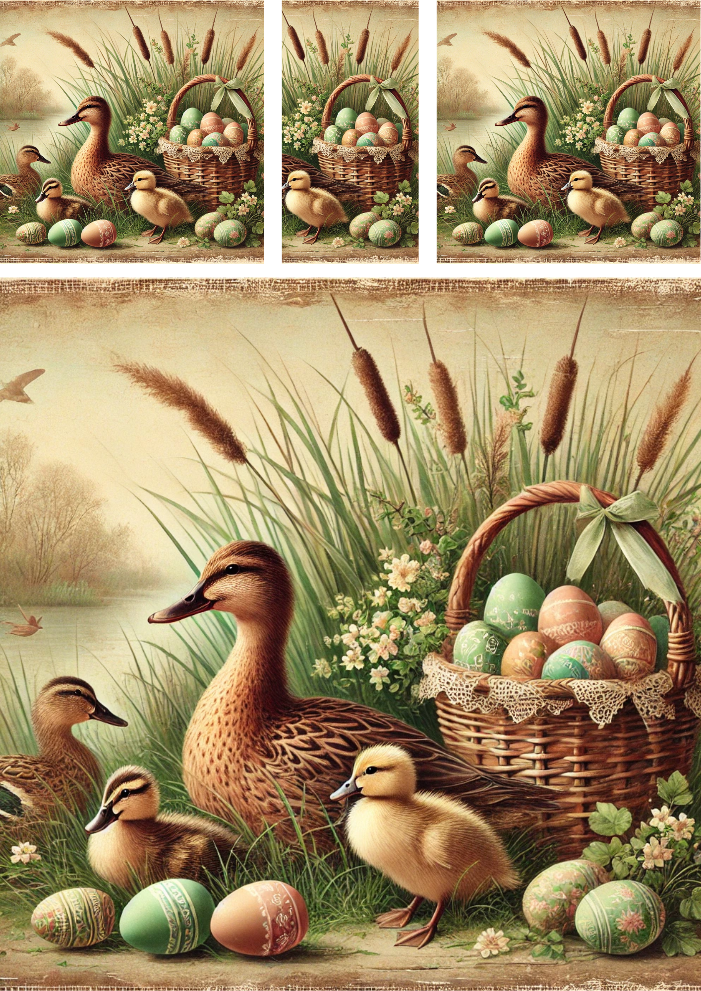 Reispapier für Decoupage Ente und Entenküken mit Ostereikorb Schabby Cic Collage Kat. Nr. 4281