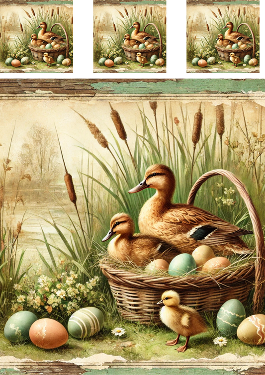 Reispapier für Decoupage Ente und Entenküken mit Ostereikorb 2 Schabby Cic Collage Kat. Nr. 4282