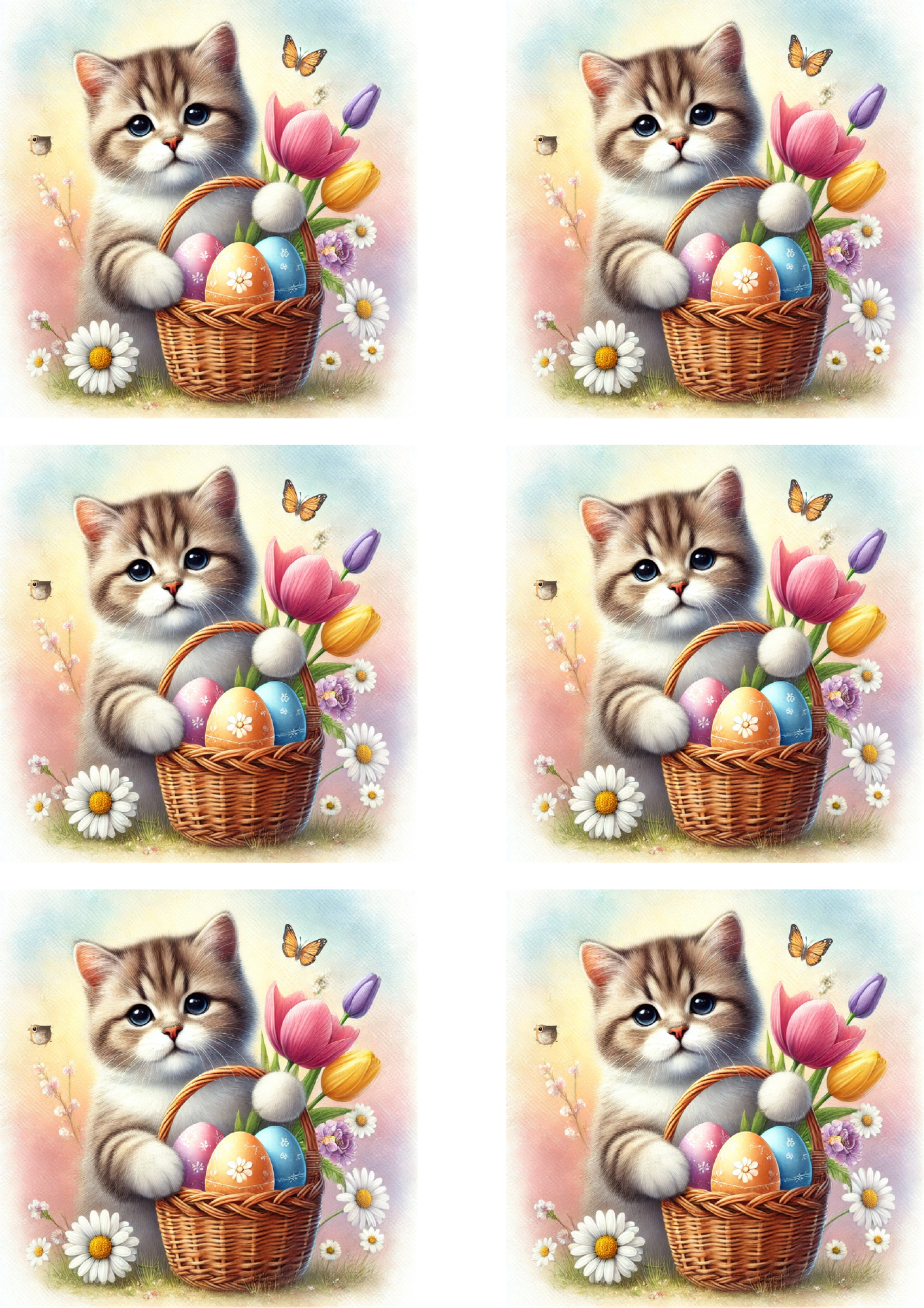 Reispapier für Decoupage Kätzchen mit Korb mit Ostereiern Collage Kat. Nr. 4301