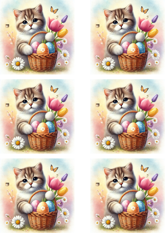 Reispapier für Decoupage Kätzchen mit Korb mit Ostereiern Collage Kat. Nr. 4301