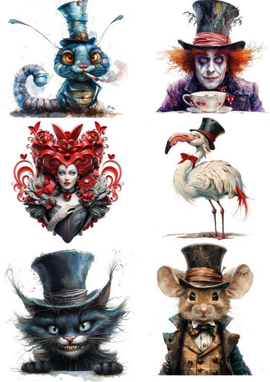 Rice Paper For Decoupage Alice In Wonderland, Mad Hatter, White Rabbit Collage Cat. No. 4328