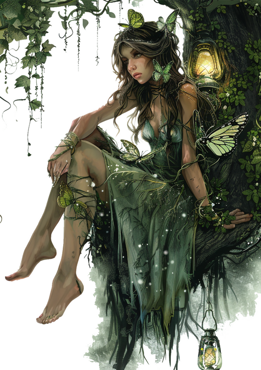 Rice Paper For Decoupage Forest Fairy Sitting on Tree 2 Full Cat. No. 4334