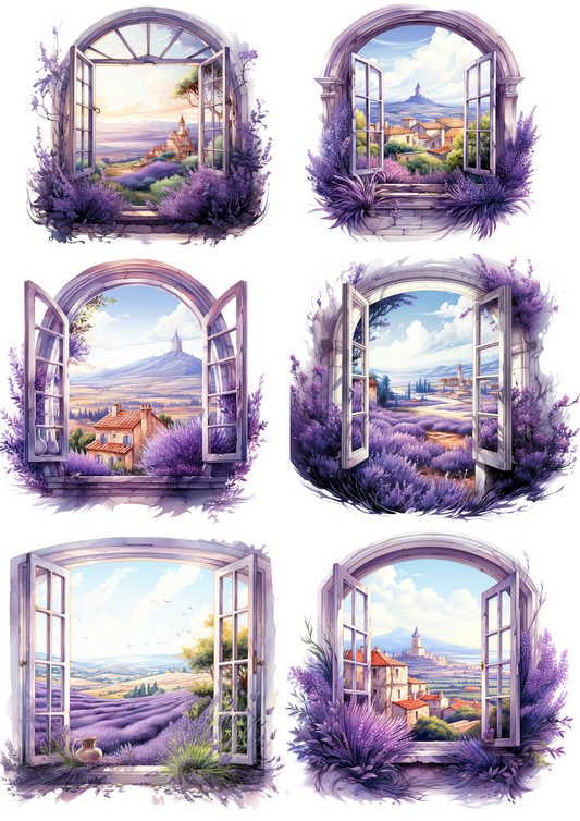Rice Paper For Decoupage Provence and Lavender Field Trough The Window Collage Cat. No. 4344