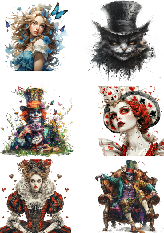 Rice Paper For Decoupage Alice In Wonderland Various Characters Mix Collage Cat. No. 4352