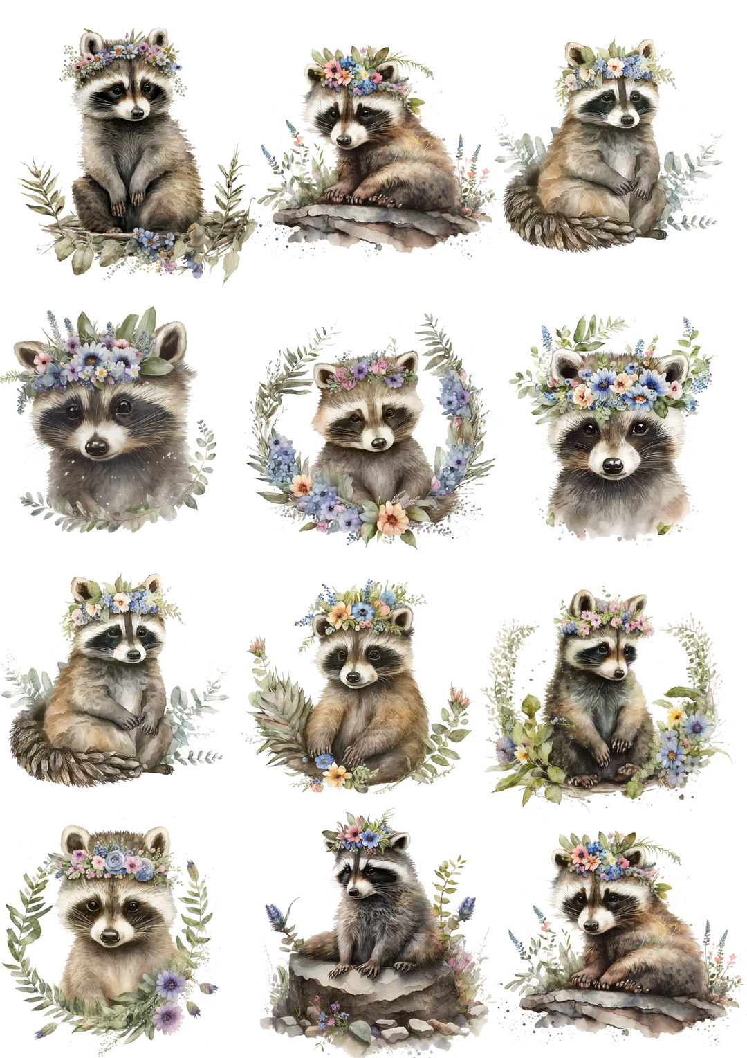 Reispapier für Decoupage-Collage „Waschbär in Kranz“ Kat. Nr. 4354