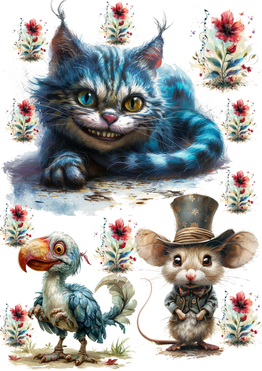 Reispapier für Decoupage-Collage mit Dodo und Grinsekatze, Kat.-Nr. 4369