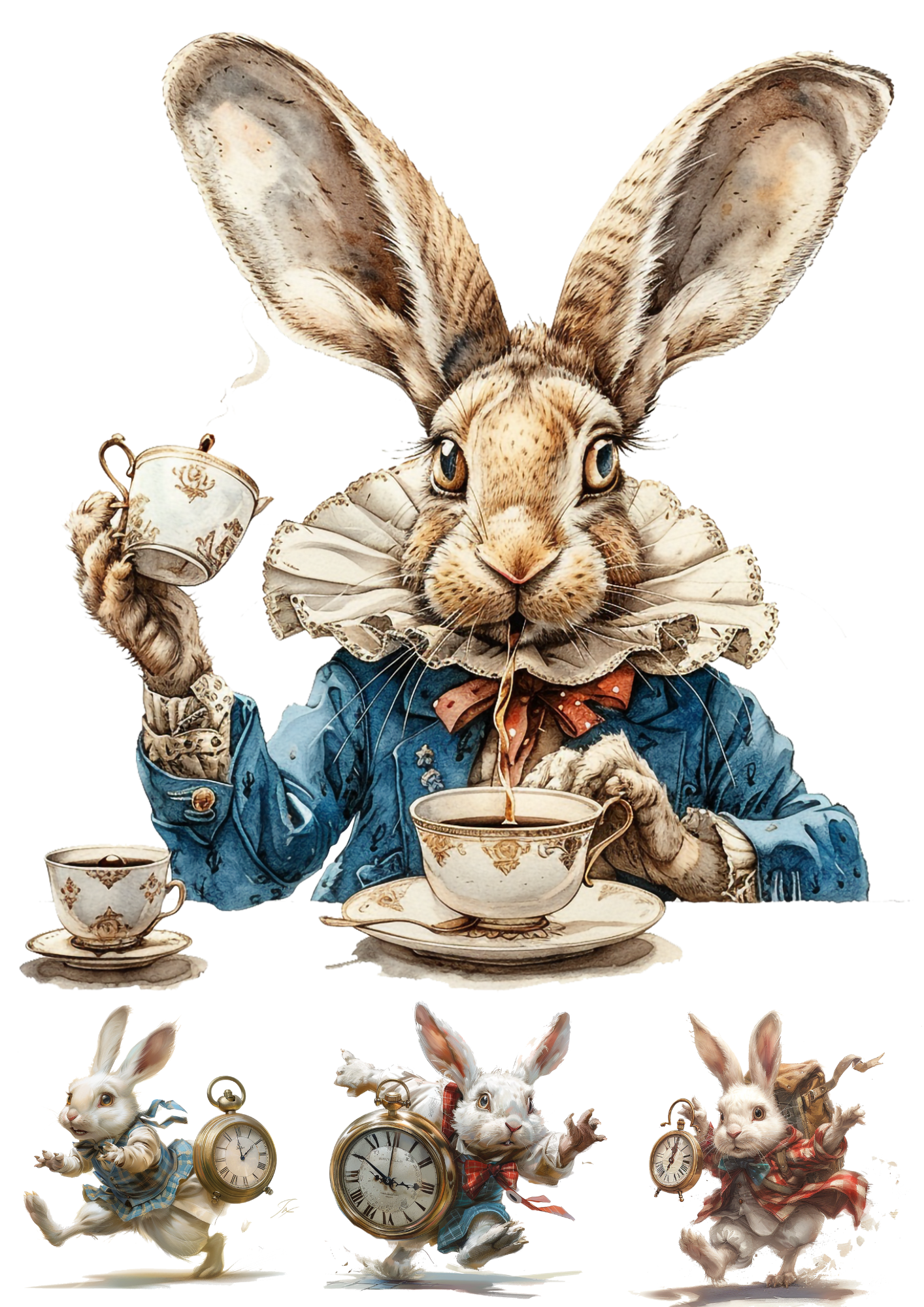 Rice Paper For Decoupage White Rabbit From Alice In Wonderland Collage Cat. No. 4373