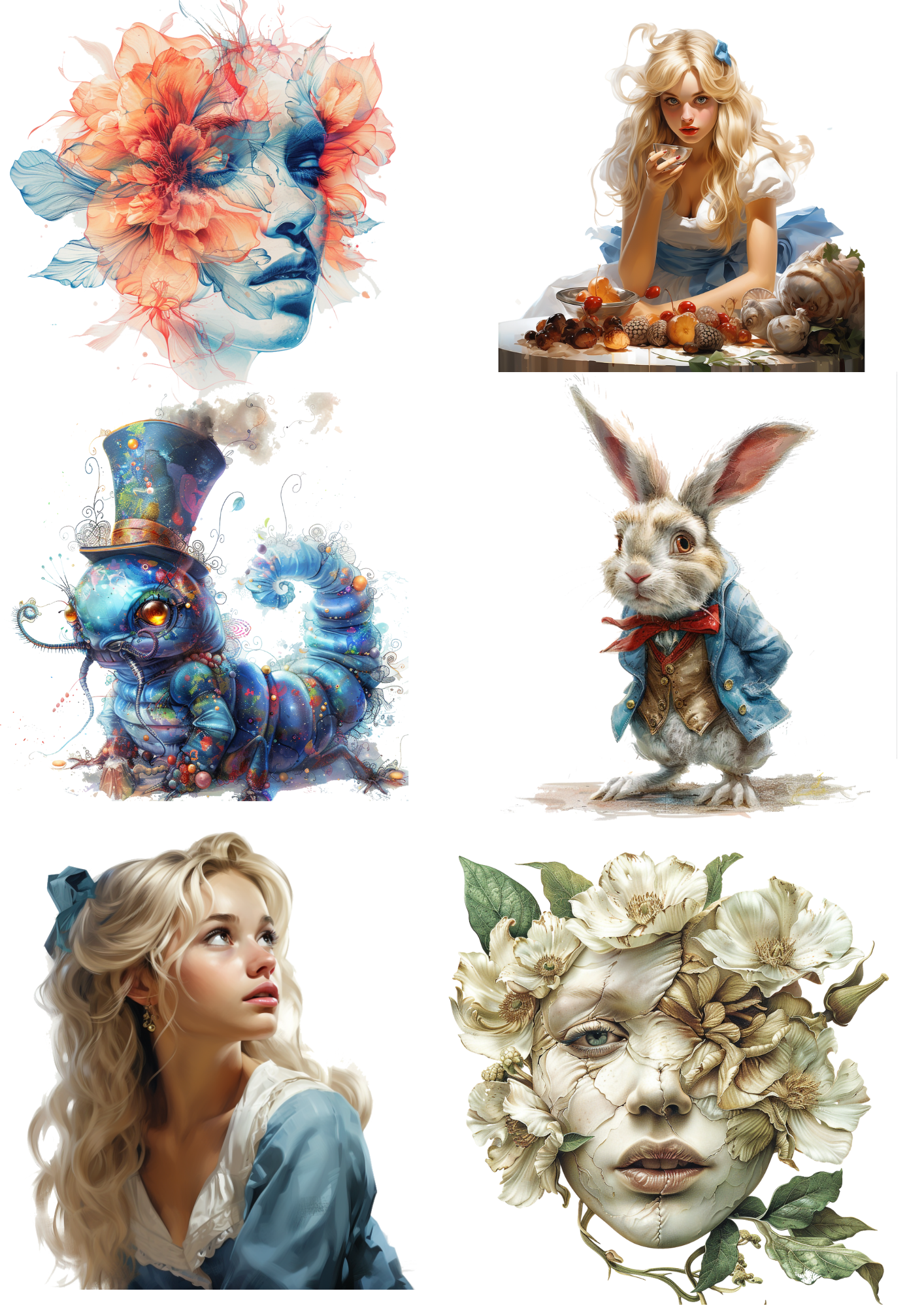 Reispapier für Decoupage, Collage mit Figuren aus Alice im Wunderland, Kat.-Nr. 4386