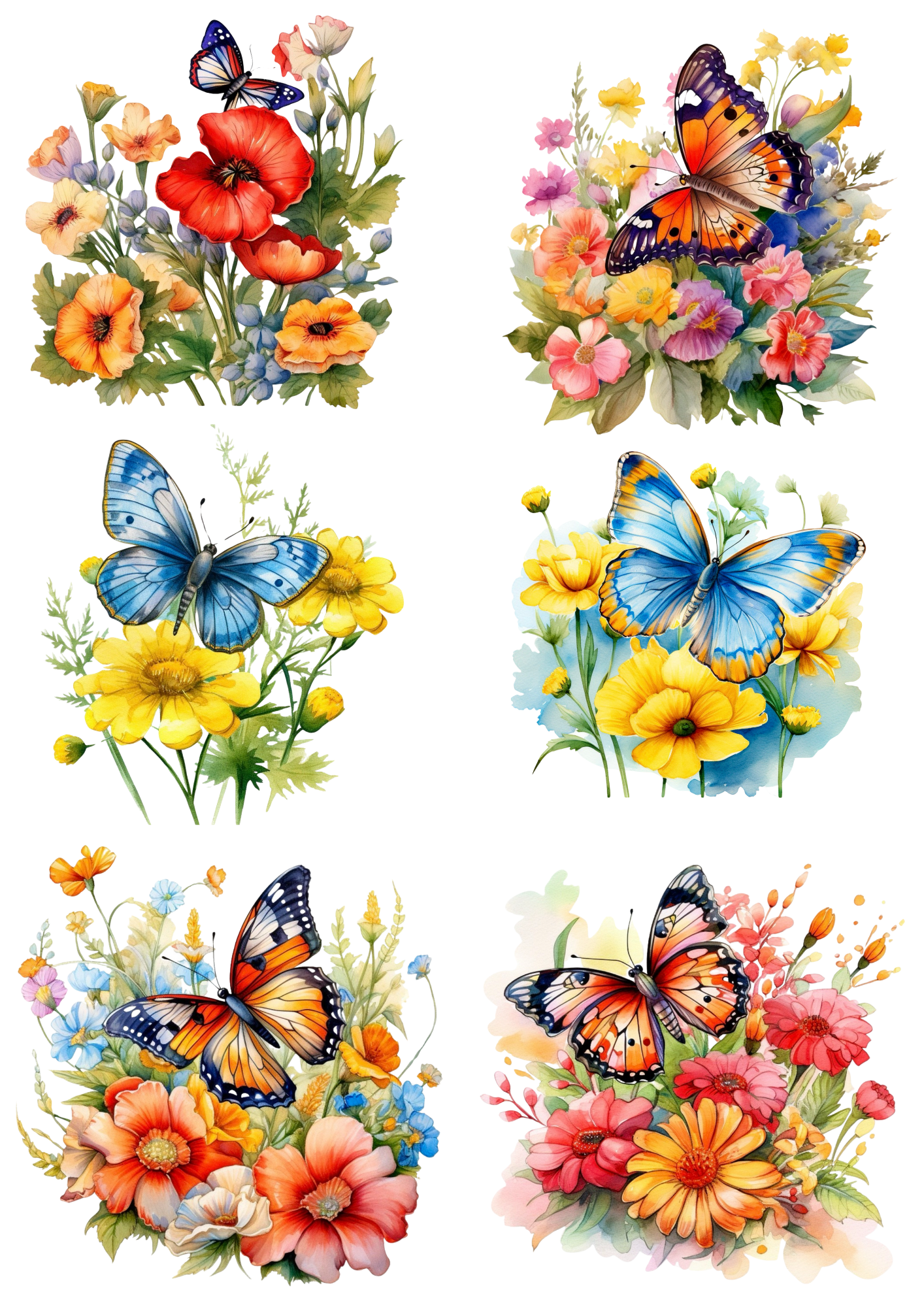 Rice Paper For Decoupage Butterfly Over Flowers Collage Cat. No. 4390