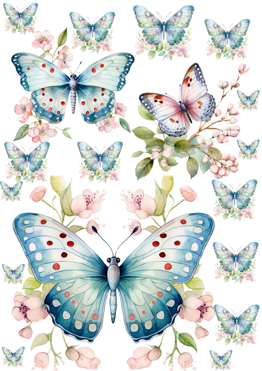 Rice Paper For Decoupage Butterfly Over Flowers 3 Collage Cat. No. 4392