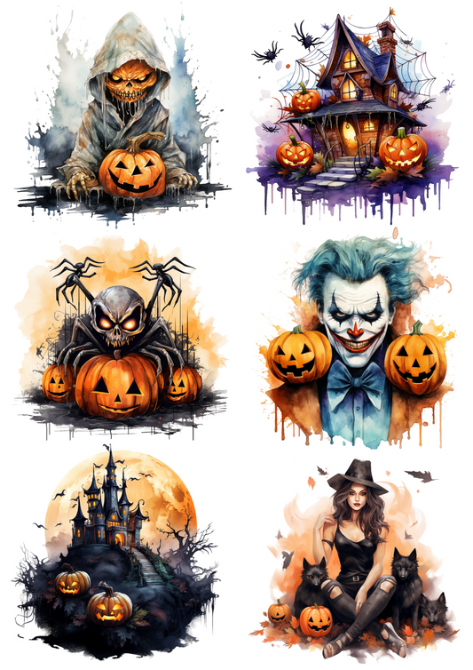Reispapier für Decoupage-Collage mit Spinnen-Joker und Halloween-Kürbissen, Kat.-Nr. 4405