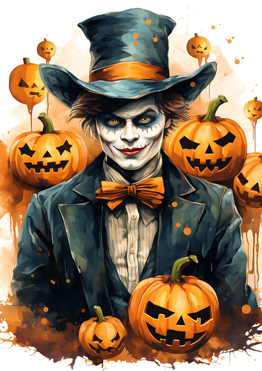 Reispapier für Decoupage, Joker mit Hut und Halloween-Kürbissen, vollständige Kat.-Nr. 4409