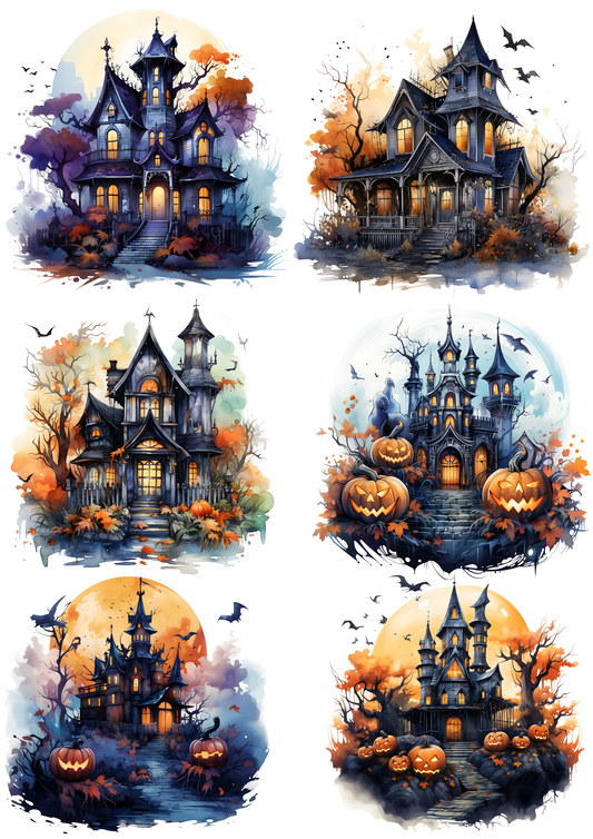 Reispapier für Decoupage Halloween Burgen Collage Kat. Nr. 4412