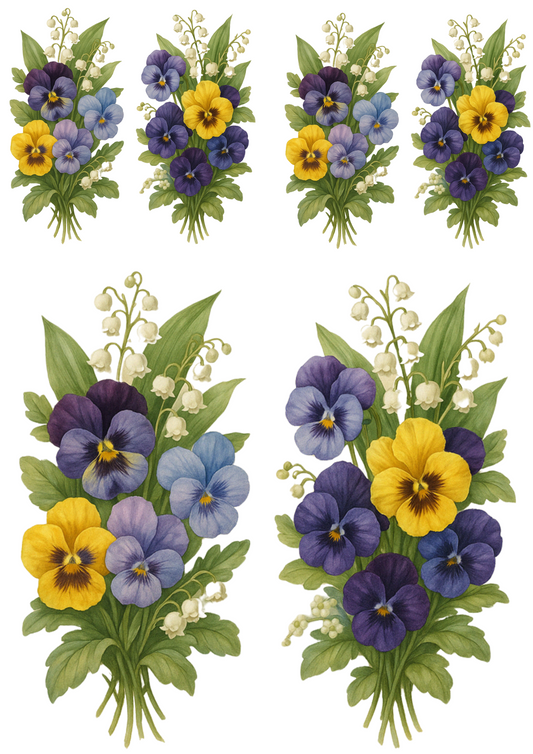 Rice Paper For Decoupage Pansies Collage Cat. No. 4434