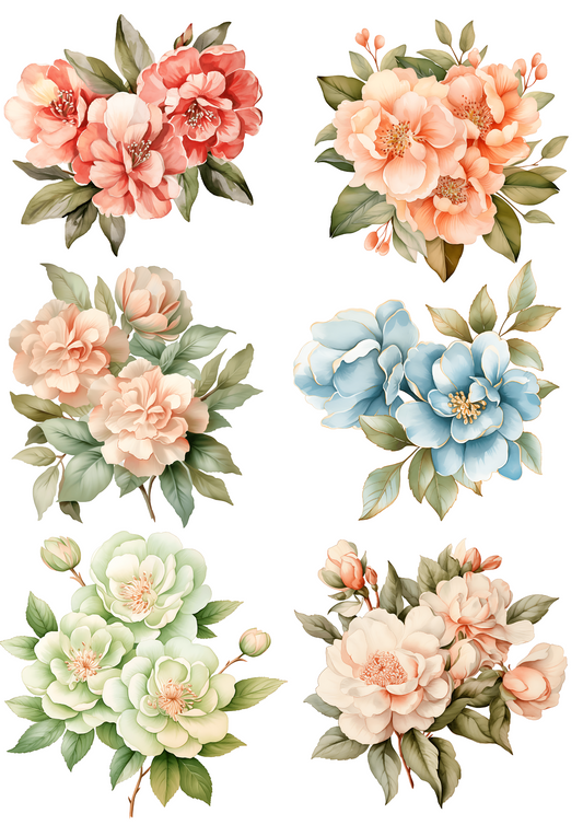 Rice Paper For Decoupage Peonies Collage Cat. No. 4443