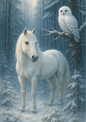 Rice Paper For Decoupage White Horse And Owl In Winter Forest Full Cat. No. 4449