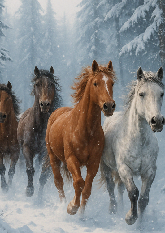Rice Paper For Decoupage Running Horses In Winter Forest Full Cat. No. 4450