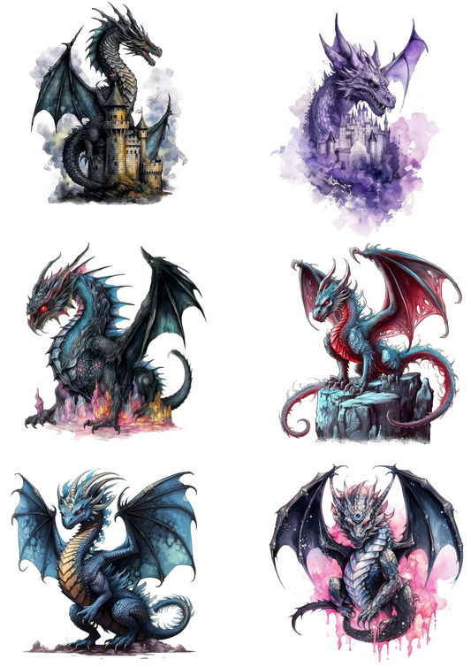 Rice Paper For Decoupage Gothic Dragons Collage Cat. No. 4459