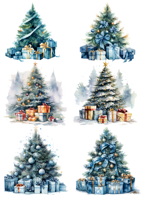 Rice Paper For Decoupage Christmas Tree With Gifts Collage Cat. No. 4472