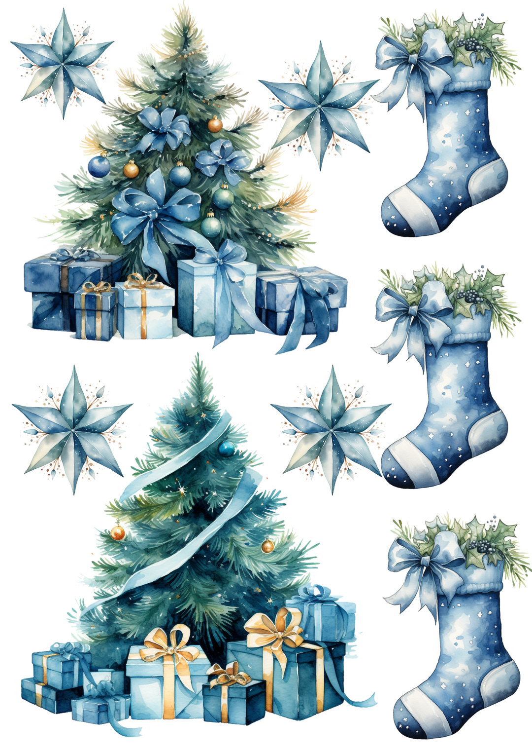 Rice Paper For Decoupage Christmas Tree With Gifts And Sock Collage Cat. No. 4473