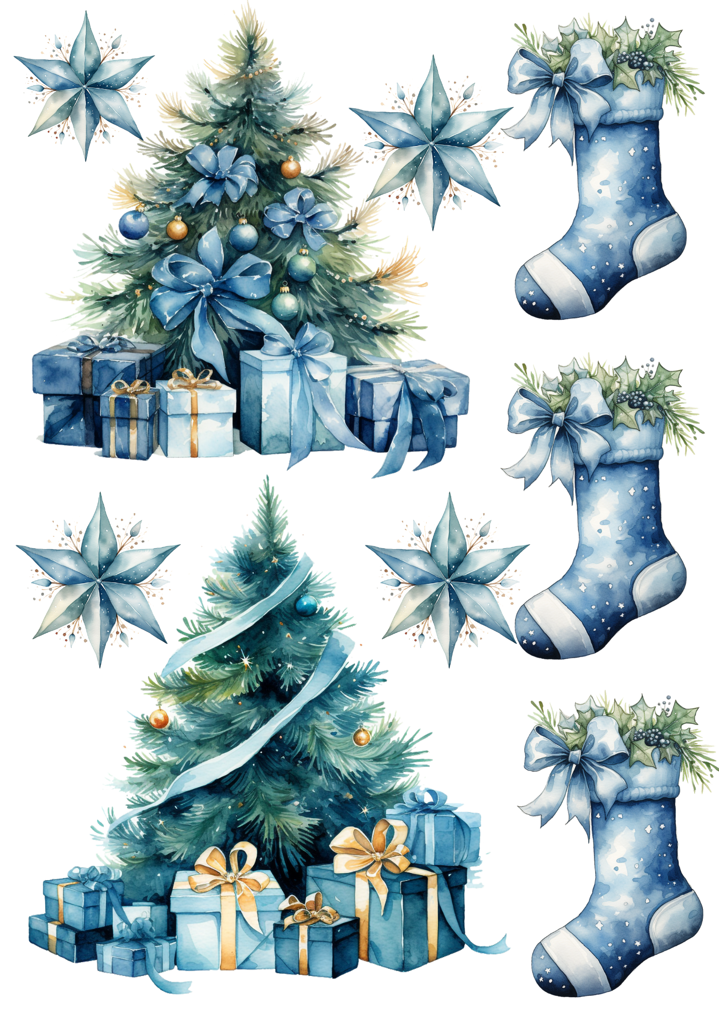 Rice Paper For Decoupage Christmas Tree With Gifts And Sock Collage Cat. No. 4473