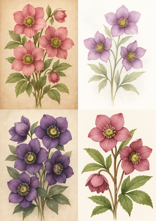 Rice Paper For Decoupage Hellebore Various Colors Collage Cat. No. 4500