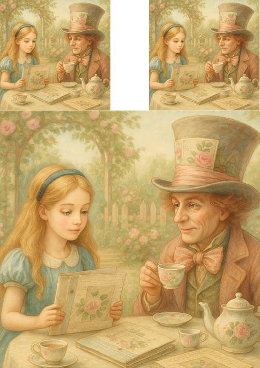 Rice Paper For Decoupage Alice And The Mad Hatter Vintage Collage Cat. No. 4501