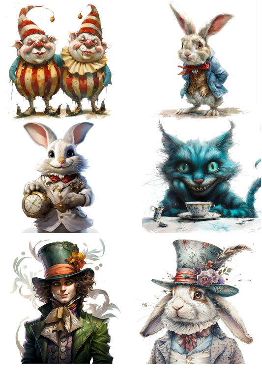 Rice Paper For Decoupage Alice In Wonderland Various Characters Collage Cat. No. 4502