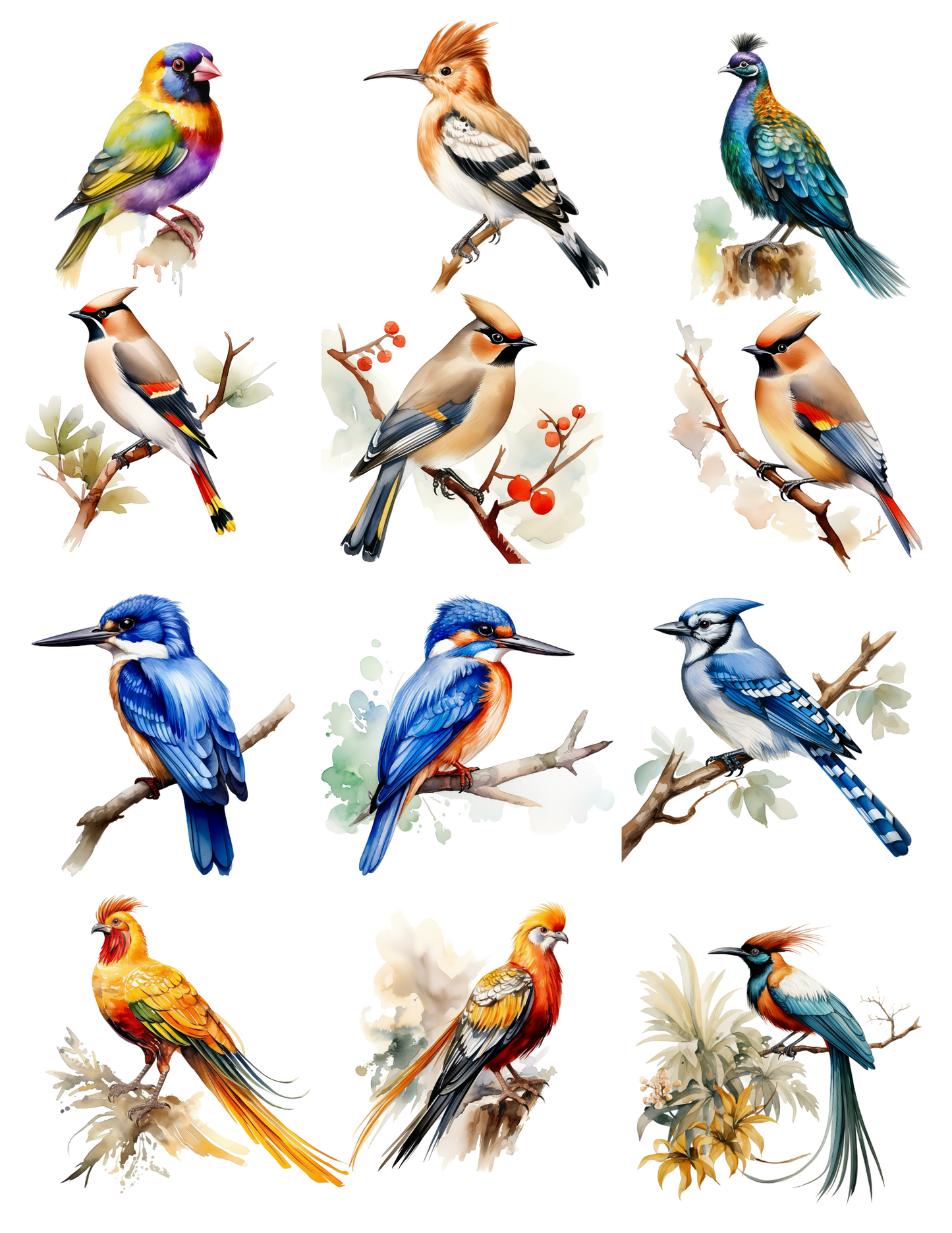 Reispapier für Decoupage-Vögel, verschiedene Collagen, Kat.-Nr. 4524