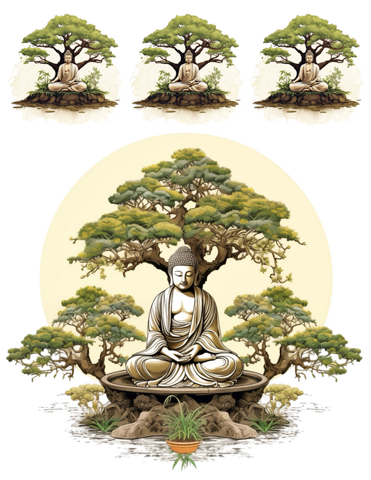 Reispapier für Decoupage, Buddha meditiert unter heiligem Baum, vollständige Kat.-Nr. 4528