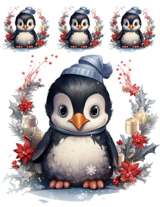 Rice Paper For Decoupage Winter Penguin With Hat Collage Cat. No. 4532
