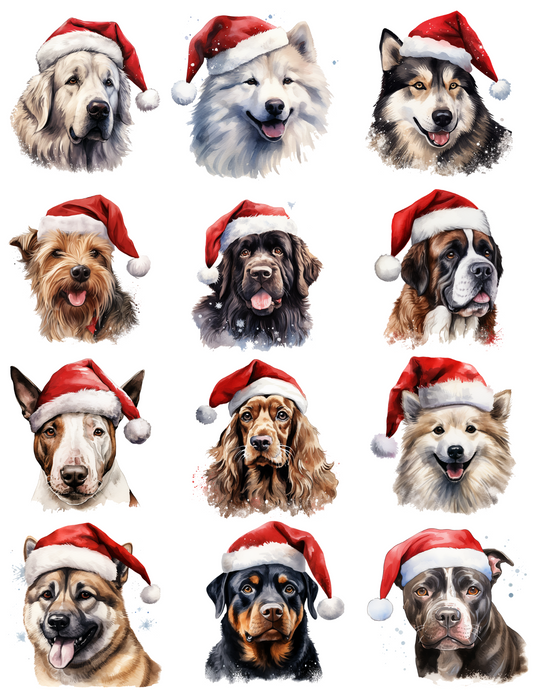 Rice Paper For Decoupage Dog In Christmas Hat Different Breeds 2 Collage Cat. No. 4550