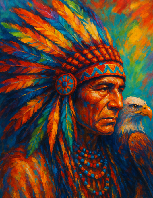 Reispapier für Decoupage, rothäutiger Indianer mit einer Feder auf dem Kopf und einem Adler auf der Schulter, vollständige Kat.-Nr. 4596