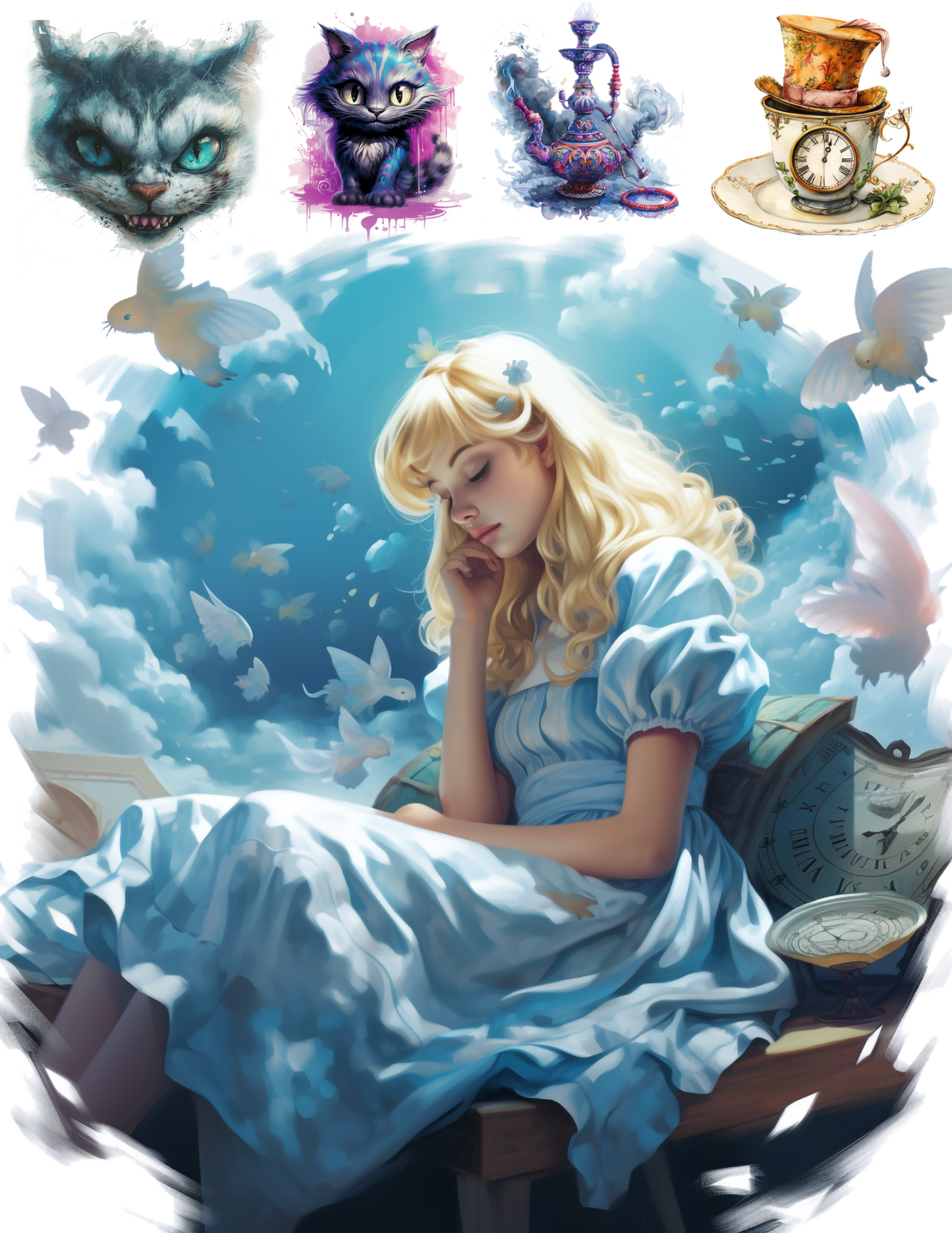 Reispapier für Decoupage Alice aus dem Wunderland, Collage mit verschiedenen Figuren, Kat.-Nr. 4624