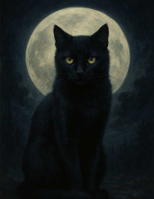 Rice Paper For Decoupage Mysterious Black Cat On Moon Background Cat. No. 4639