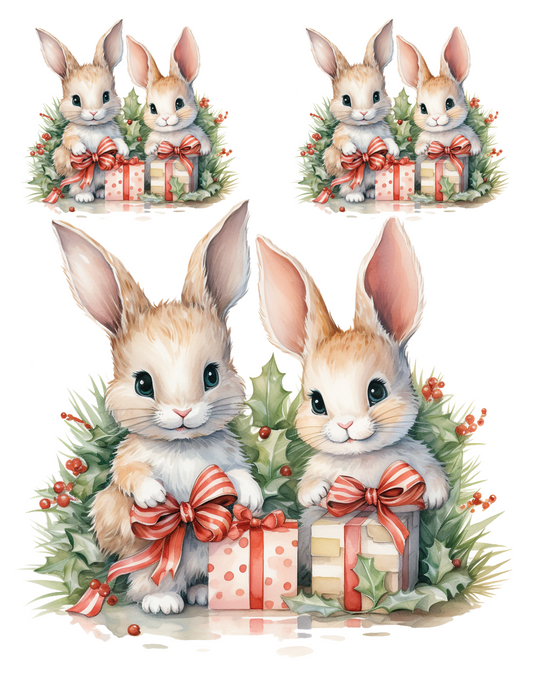 Rice Paper For Decoupage Winter Christmas Bunny Collage Cat. No. 4642