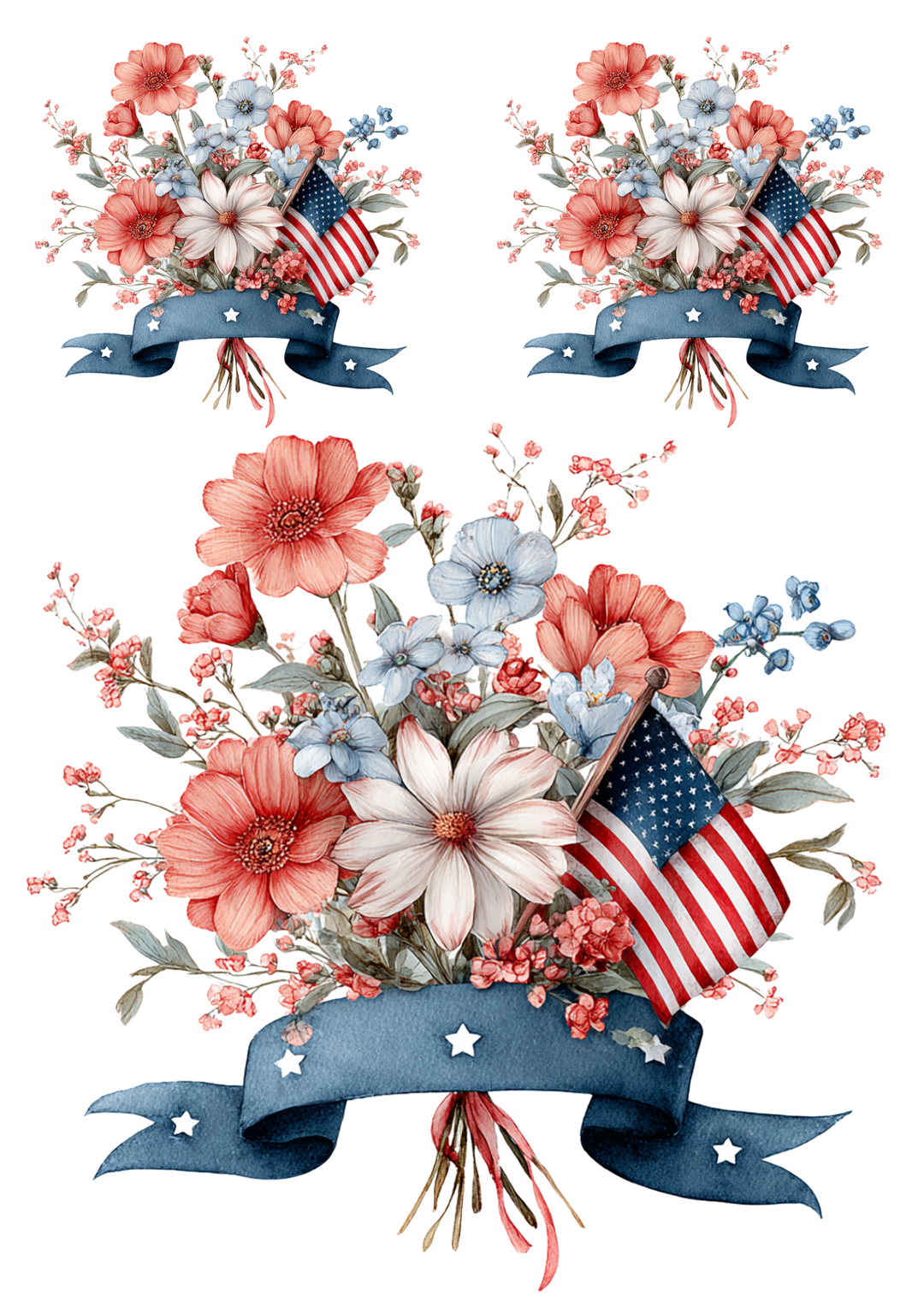 Reispapier für Decoupage-Blumensträuße mit amerikanischer Flagge für die Collage zum Unabhängigkeitstag, Kat.-Nr. 4658